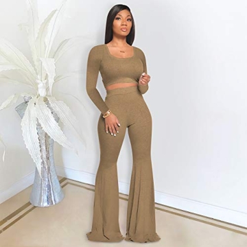 Chic 2 Piece Workout Sets for Women Crop Tops Flare Pants