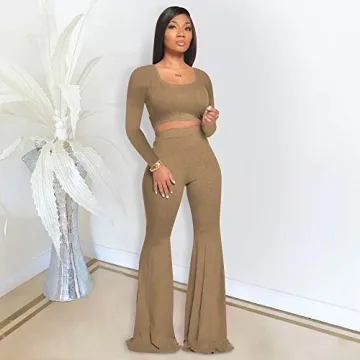 Chic 2 Piece Workout Sets for Women Crop Tops Flare Pants