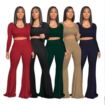 Chic 2 Piece Workout Sets for Women Crop Tops Flare Pants