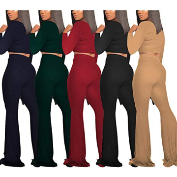 Chic 2 Piece Workout Sets for Women Crop Tops Flare Pants