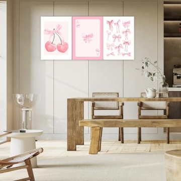 Darivefish Vintage Trendy Pink Bows Canvas Posters Set