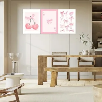 Darivefish Vintage Trendy Pink Bows Canvas Posters Set