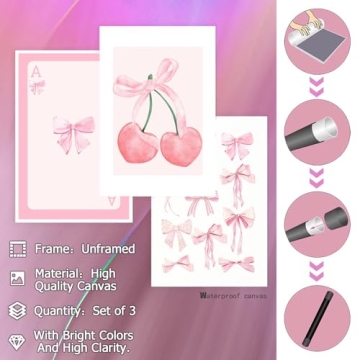 Darivefish Vintage Trendy Pink Bows Canvas Posters Set
