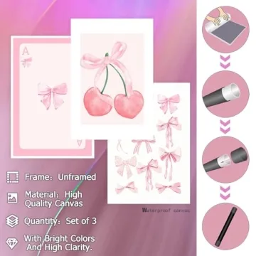 Darivefish Vintage Trendy Pink Bows Canvas Posters Set