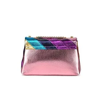 ALOLBAG Colorful Quilted Handbags Women Small Shoulder Purse PU Leather Clutch Purse (Pink)
