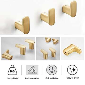 Towel Hooks for Bathroom, Solid Brass Coat Hooks Wall Mounted Heavy Duty Wall Hooks for Hanging (Gre...