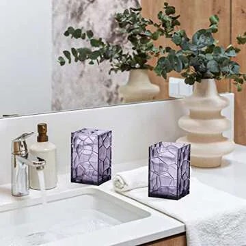 Purple Acrylic Bathroom Accessory Set, 5 Pcs Bathroom Accessories Set with Lotion Dispenser,Soap Dish,Tumbler,Toothbrush Holder,Toilet Brush Set, Elegant Bathroom Decor and Housewarming Gift Set
