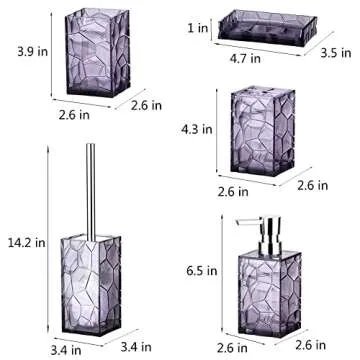 Purple Acrylic Bathroom Accessory Set, 5 Pcs Bathroom Accessories Set with Lotion Dispenser,Soap Dish,Tumbler,Toothbrush Holder,Toilet Brush Set, Elegant Bathroom Decor and Housewarming Gift Set