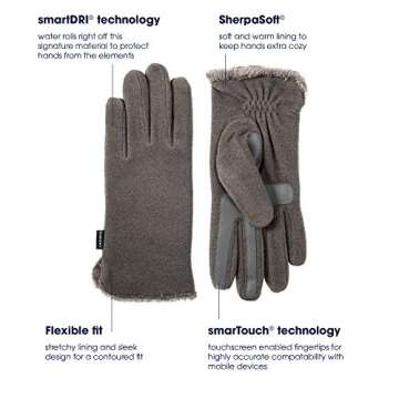 isotoner Womens Stretch Fleece Touchscreen Texting Cold Weather Gloves with Warm, Soft Lining, Smartdri Heather Grey, One Size