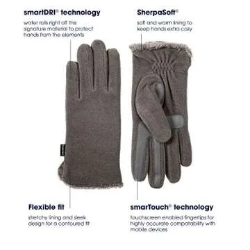 isotoner Womens Stretch Fleece Touchscreen Texting Cold Weather Gloves with Warm, Soft Lining, Smartdri Heather Grey, One Size