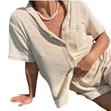 NUFIWI Women's Summer Casual 2 Piece Outfits Set Short Sleeve Collar Button T-Shirt Top Bodycon Shorts Set Y2K Streetwear (Khaki, S)