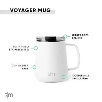 Simple Modern Travel Coffee Mug with Lid and Handle | Reusable Insulated Stainless Steel Coffee Tumb...