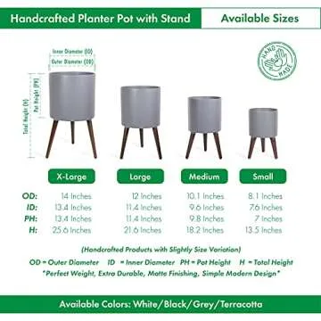 D'vine Dev 12 Inch Planter Pot with Stand for Indoor Plants