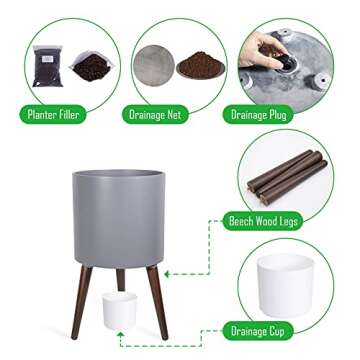 D'vine Dev 12 Inch Planter Pot with Stand for Indoor Plants