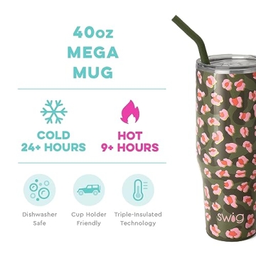 Swig Life 40oz Mega Mug, 40oz Tumbler with Handle and Straw, Extra Large Insulated Tumblers, Cup Holder Friendly Travel Mug (On the Prowl)