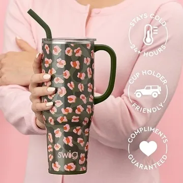 Swig Life 40oz Mega Mug, 40oz Tumbler with Handle and Straw, Extra Large Insulated Tumblers, Cup Holder Friendly Travel Mug (On the Prowl)
