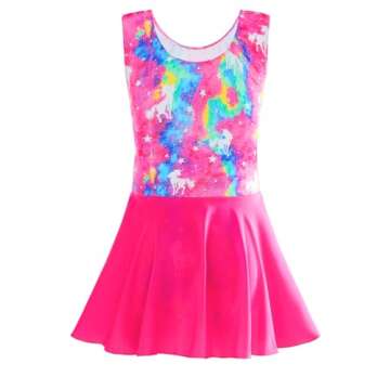 TENVDA Ballet Leotards for Girls 5-6 Years Old Sparkly Colorful Unicorn Print Tank Dance Dress Class...