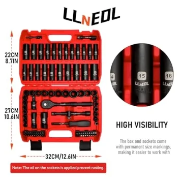 LLNEDL 3/8" Drive Impact Socket Set 95Pcs with Ratchet