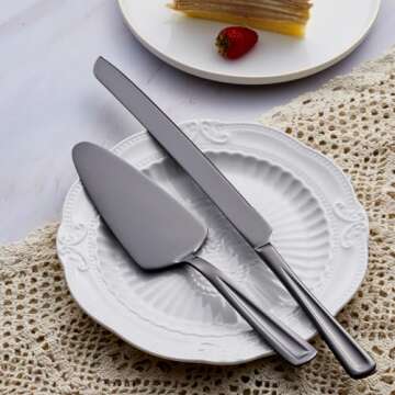 GoGeiLi Black Cake Knife and Server Set, 13-inch Stainless Steel Cake Cutting Set, Elegant Cake Cutt...