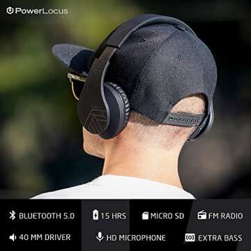 PowerLocus Bluetooth Over-Ear Headphones - Wireless Stereo Foldable Design with Built-in Mic
