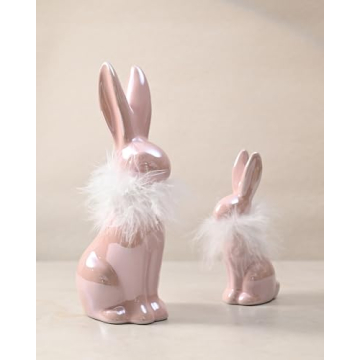 Elegant RM ROOMERS Pink Ceramic Easter Bunny Figurines