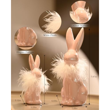Elegant RM ROOMERS Pink Ceramic Easter Bunny Figurines