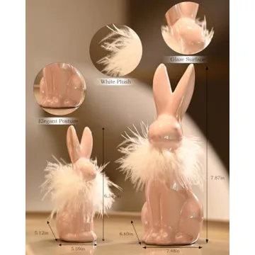 Elegant RM ROOMERS Pink Ceramic Easter Bunny Figurines