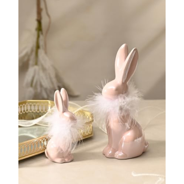Elegant RM ROOMERS Pink Ceramic Easter Bunny Figurines