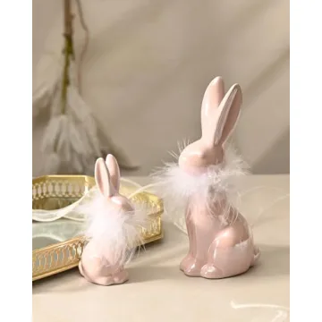 Elegant RM ROOMERS Pink Ceramic Easter Bunny Figurines