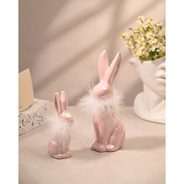 Elegant RM ROOMERS Pink Ceramic Easter Bunny Figurines