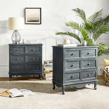 HULALA HOME 3-Drawer Nightstand Blue Antique Style