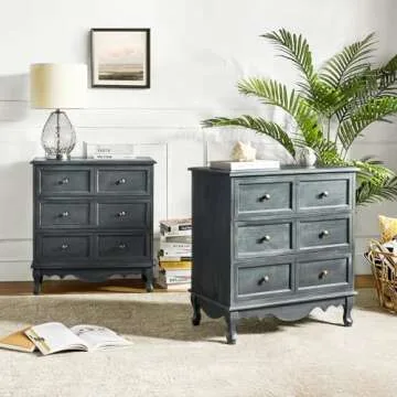 HULALA HOME 3-Drawer Nightstand Blue Antique Style