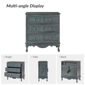 HULALA HOME 3-Drawer Nightstand Blue Antique Style
