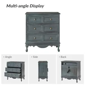 HULALA HOME 3-Drawer Nightstand Blue Antique Style