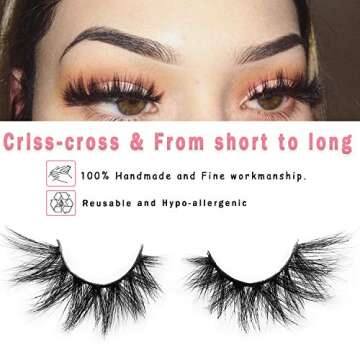 GOO GOO Mink Eyelashes, Middle Long Crossed Cluster Type False Eyelashes 20mm Natural Layered Effect Hand Made Strips Siberian 3D Mink Lashes Fluffy Full Fake Eyelashes