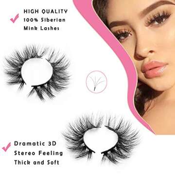 GOO GOO Mink Eyelashes, Middle Long Crossed Cluster Type False Eyelashes 20mm Natural Layered Effect Hand Made Strips Siberian 3D Mink Lashes Fluffy Full Fake Eyelashes