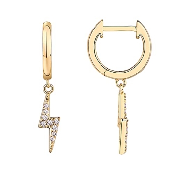 PAVOI Gold Plated Lightning Bolt Huggie Earrings for Women