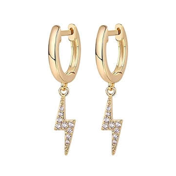 PAVOI Gold Plated Lightning Bolt Huggie Earrings for Women