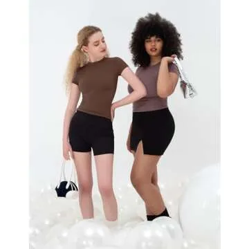 PUMIEY Crop Tops for Women Crew Neck Short Sleeve T Shirts Summer Y2K Going Out Top, Chocolate X-Small