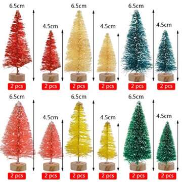 Yookat 40Pcs Mini Pine Trees Artificial Mini Trees with Wood Base Sisal Trees Bottle Brush Trees Assorted Color for Christmas Decoration Winter Ornaments DIY Crafts (Multicolor)