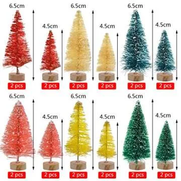 Yookat 40Pcs Mini Pine Trees Artificial Mini Trees with Wood Base Sisal Trees Bottle Brush Trees Assorted Color for Christmas Decoration Winter Ornaments DIY Crafts (Multicolor)