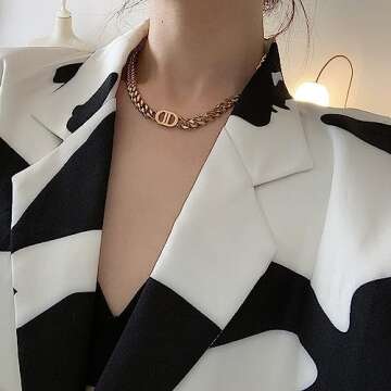 CETVLY Chic Cuban Chain Link Necklace for Women