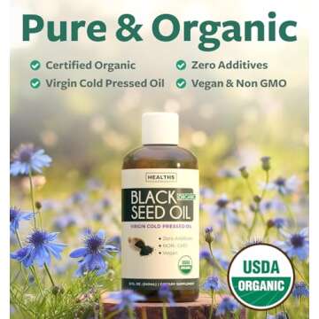 USDA Organic Black Cumin Seed Oil Liquid (8 fl oz) Premium Cold-Pressed Nigella Sativa Producing Pur...