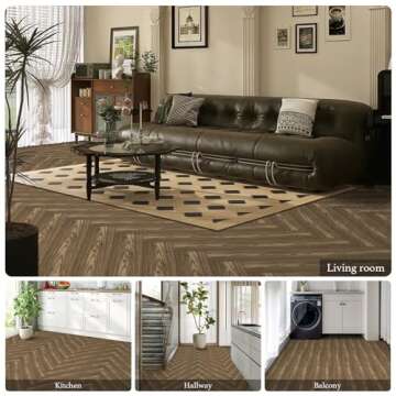 Elffloor Peel and Stick Floor Tile, Self Adhesive Vinyl Flooring Waterproof, Old Wood Grain Look Flooring for Bedroom, Kitchen, Bathroom, 35.4in ×5.9in, 10 Pcs