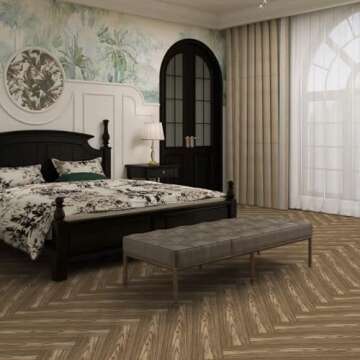 Elffloor Peel and Stick Floor Tile, Self Adhesive Vinyl Flooring Waterproof, Old Wood Grain Look Flooring for Bedroom, Kitchen, Bathroom, 35.4in ×5.9in, 10 Pcs