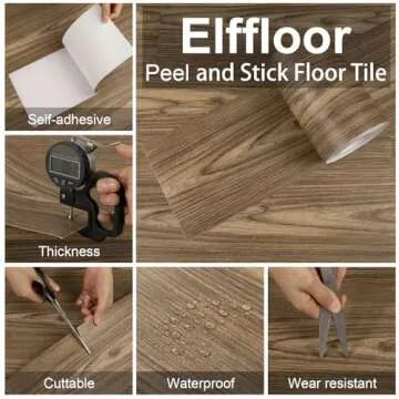 Elffloor Peel and Stick Floor Tile, Self Adhesive Vinyl Flooring Waterproof, Old Wood Grain Look Flooring for Bedroom, Kitchen, Bathroom, 35.4in ×5.9in, 10 Pcs