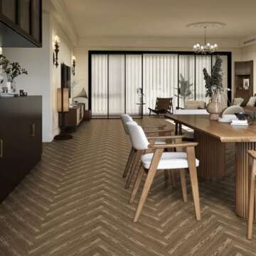 Elffloor Peel and Stick Floor Tile, Self Adhesive Vinyl Flooring Waterproof, Old Wood Grain Look Flooring for Bedroom, Kitchen, Bathroom, 35.4in ×5.9in, 10 Pcs