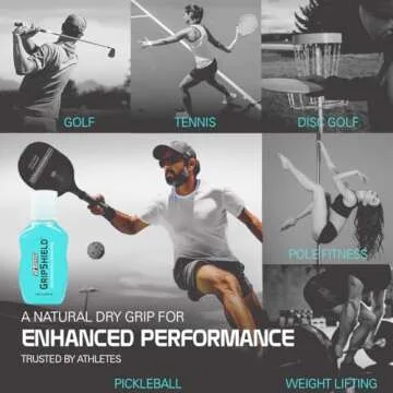 2Toms GripShield, Non-Sticky Grip Enhancer, Dry Grip Solution for Sweaty Hands, Tennis, Pickleball, Golf, Pole Dancing and Gaming, 1.5 Ounce Bottle