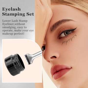 Lower Lash Stamp, 2-In-1 Eyelashes and Eyeliners, Eyelash Silicone Stamp, Lower Eyelash Waterproof Stamps, Lower Lash Stamp with Ink, Sweatproof Quick Eye Makeup Tool (Black)