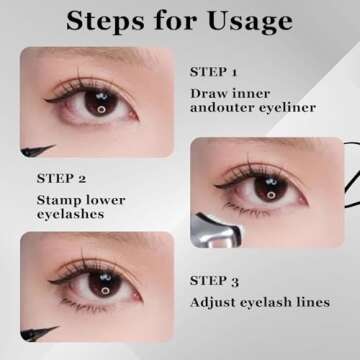 Lower Lash Stamp, 2-In-1 Eyelashes and Eyeliners, Eyelash Silicone Stamp, Lower Eyelash Waterproof Stamps, Lower Lash Stamp with Ink, Sweatproof Quick Eye Makeup Tool (Black)